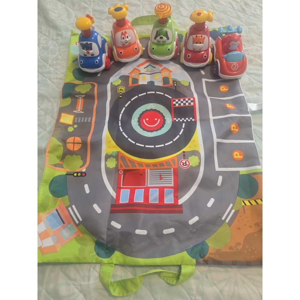 COVTOY Animal Push & Go Car Toys with Storage Bag/Game Mat (Baby 12-18+ Months)